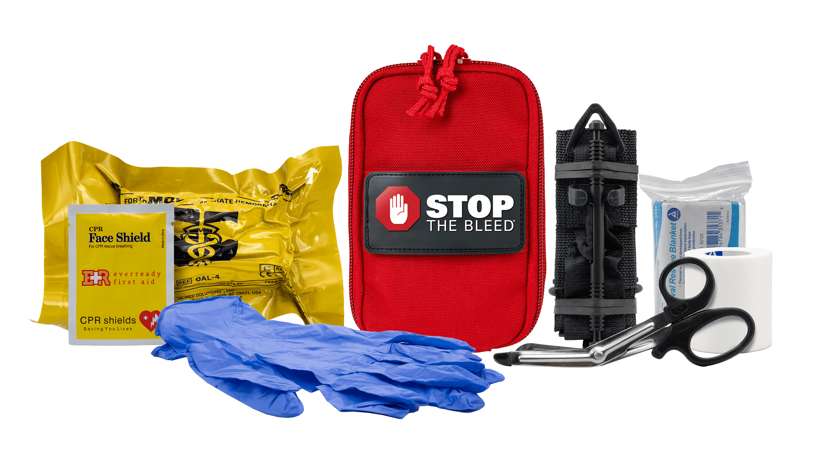 Stop The Bleed Kit, TacMed Solutions – Basic Bleeding Control Red Nylon Pouch, Compact, Easy-to-Use Hemorrhage Control Kit, Emergency First Aid with Tourniquet and Emergency Bandage