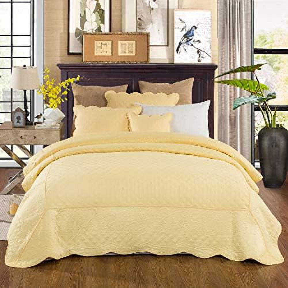 Tache 3 Piece Quilted Solid Yellow Buttercup Bedspread Set, King