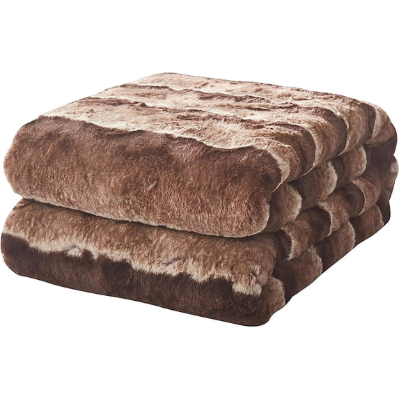 Tache Chocolate Golden Brown Striped Throw Super Soft Warm Faux Fur with Brown Back Blanket - 50x60