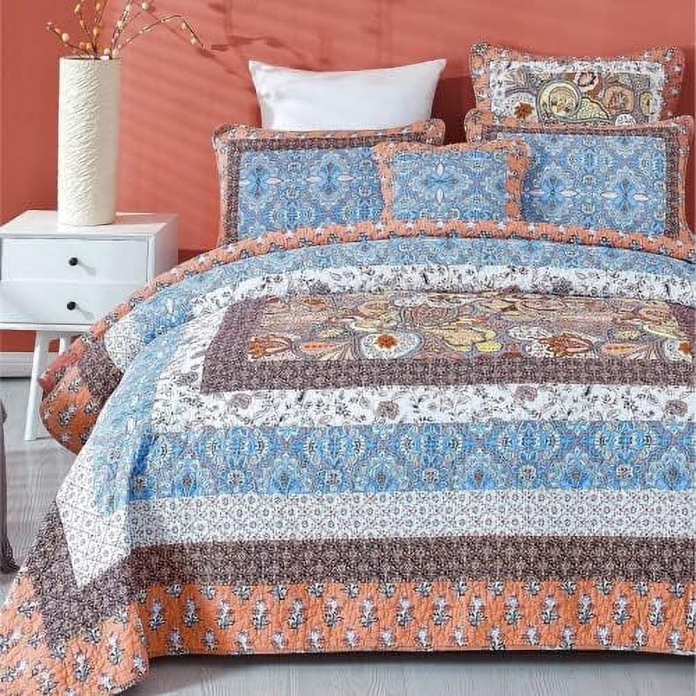 Tache Cotton Patchwork Bohemian Geometric Paisley Damask Ditsy Floral Orange Blue Reversible