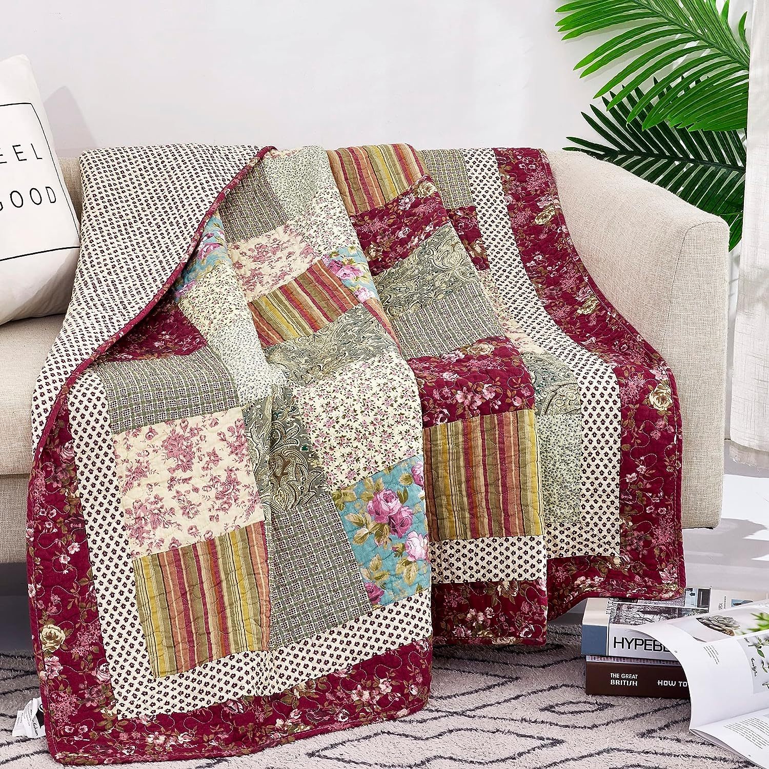 Tache Cotton Patchwork Quilt Blanket Country Farm Cottage Vintage Antique Ditsy Floral Paisley