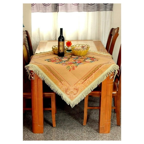 Tache Tapestry Tablecloth 36x36, Floral Square Coffee Table Cover, Country Rustic Beige Brown Design, Morning Awakening Table Linens for Dining Room Decor