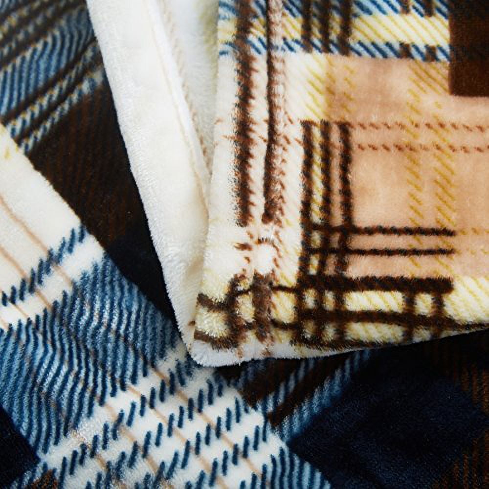 Tache Winter Cabin Blue Tan Farmhouse Super Soft Micro Fleece Tartan ...