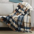 thumbnail image 1 of Tache Winter Cabin Blue Tan Farmhouse Super Soft Micro Fleece Tartan Plaid Plush Lightweight Dual-Sided Decorative Couch, Sofa, Travel, Lap, Bed Throw Blanket (63x90), 1 of 9