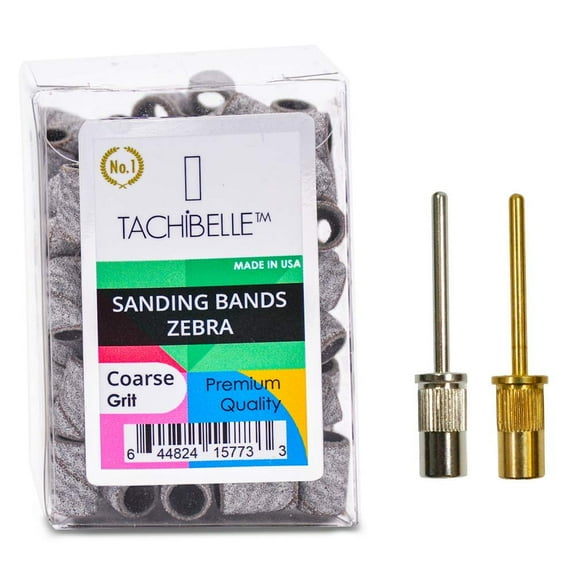 TachiBelle PREMIUM Made In USA Quality Professional Nail Sanding Bands ZEBRA Coarse Grit File + FREE 2 Mandrel