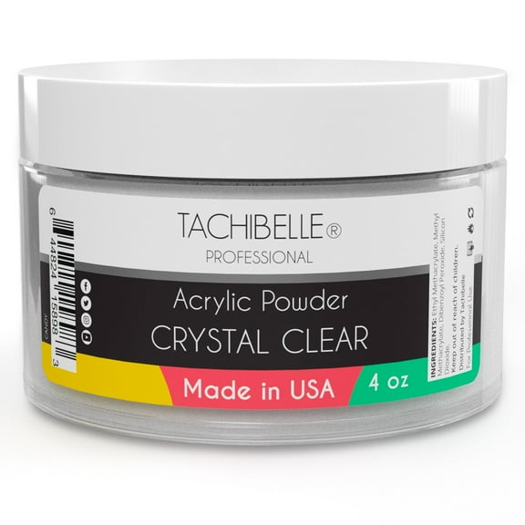 Tachibelle Professional Acrylic Nail System Crystal Clear Acrylic Powder, 4 oz. Made in USA. Used in Professional Salons.