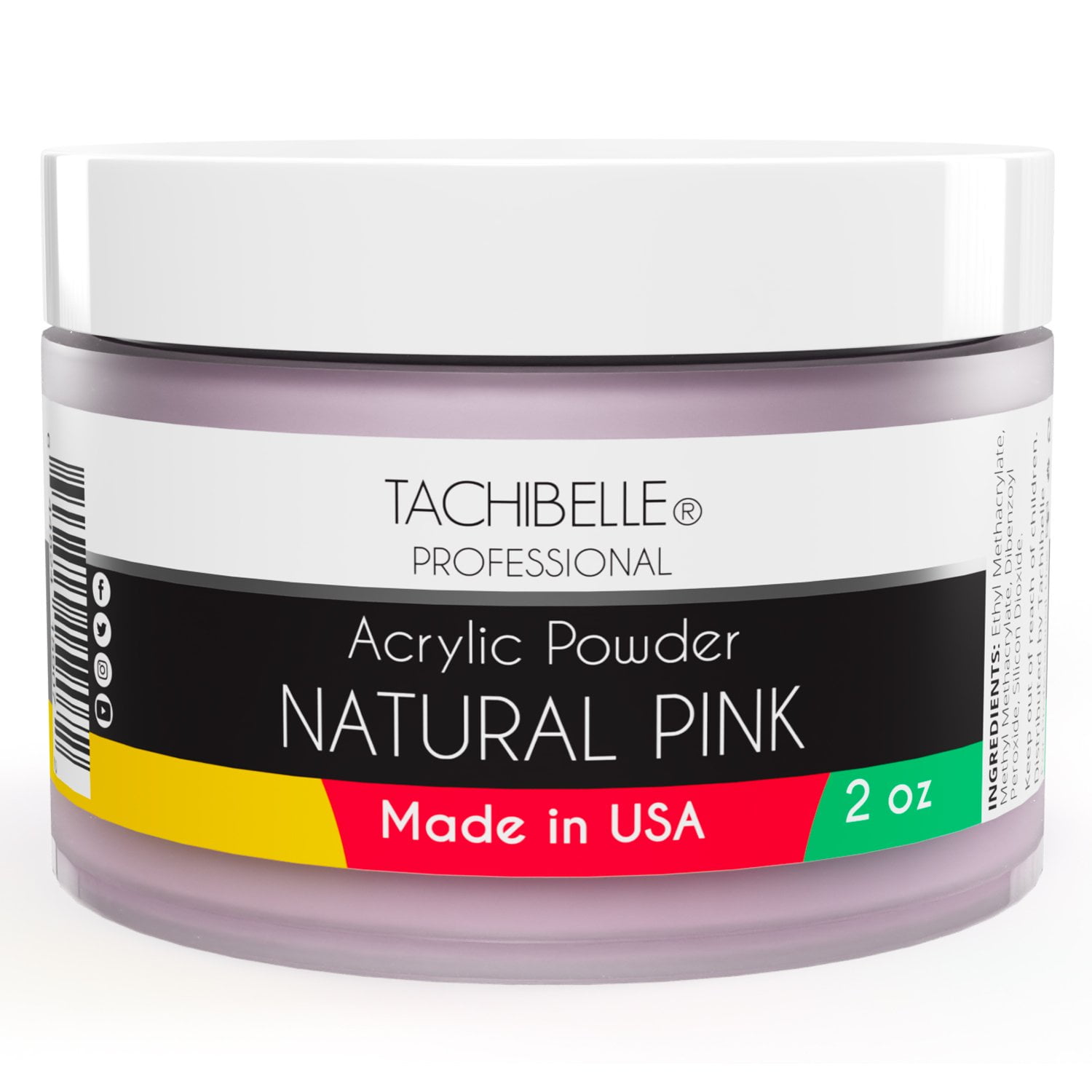 Tachibelle Professional Acrylic Nail System Natural Pink Acrylic Powder, 2 oz. Made in USA. Used in Professional Salons.