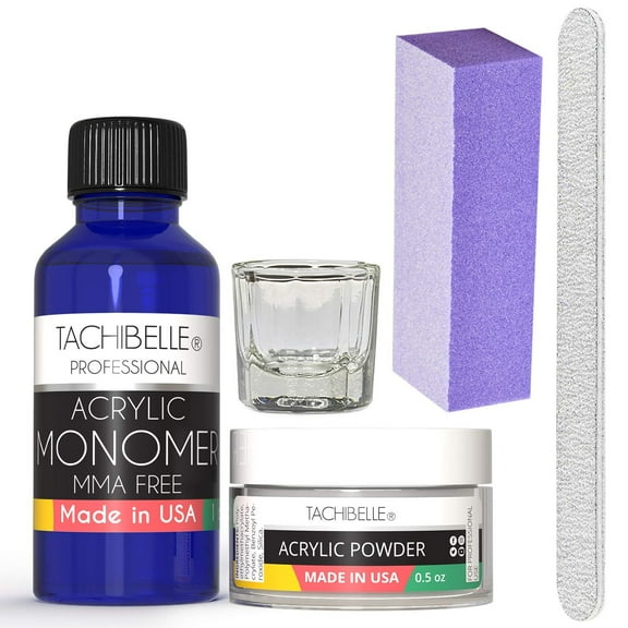Tachibelle Professional Polymer Economy Kit Acrylic Powder Crystal Clear 0.5 oz and Acrylic Liquid Monomer 1 oz for Doing Acrylic Nails, MMA free, Ultra Shine and Strong Nails Acrylic Nail