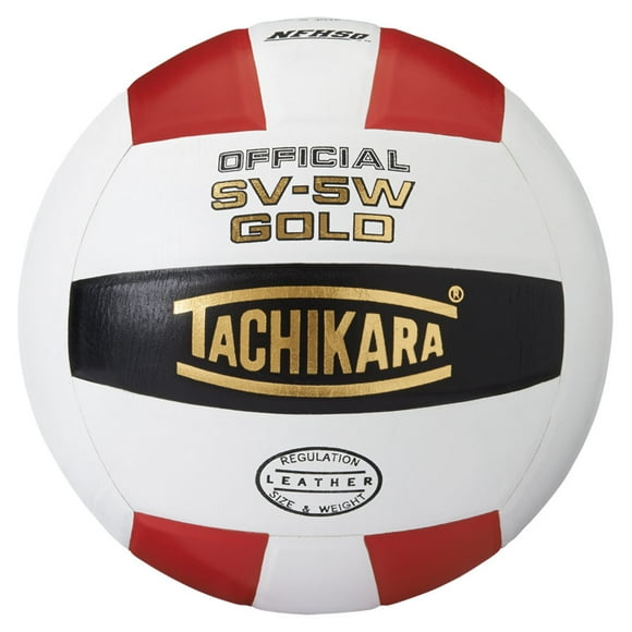 Tachikara Official SV-5W Gold Leather Volleyball, Scarlet/White/Black