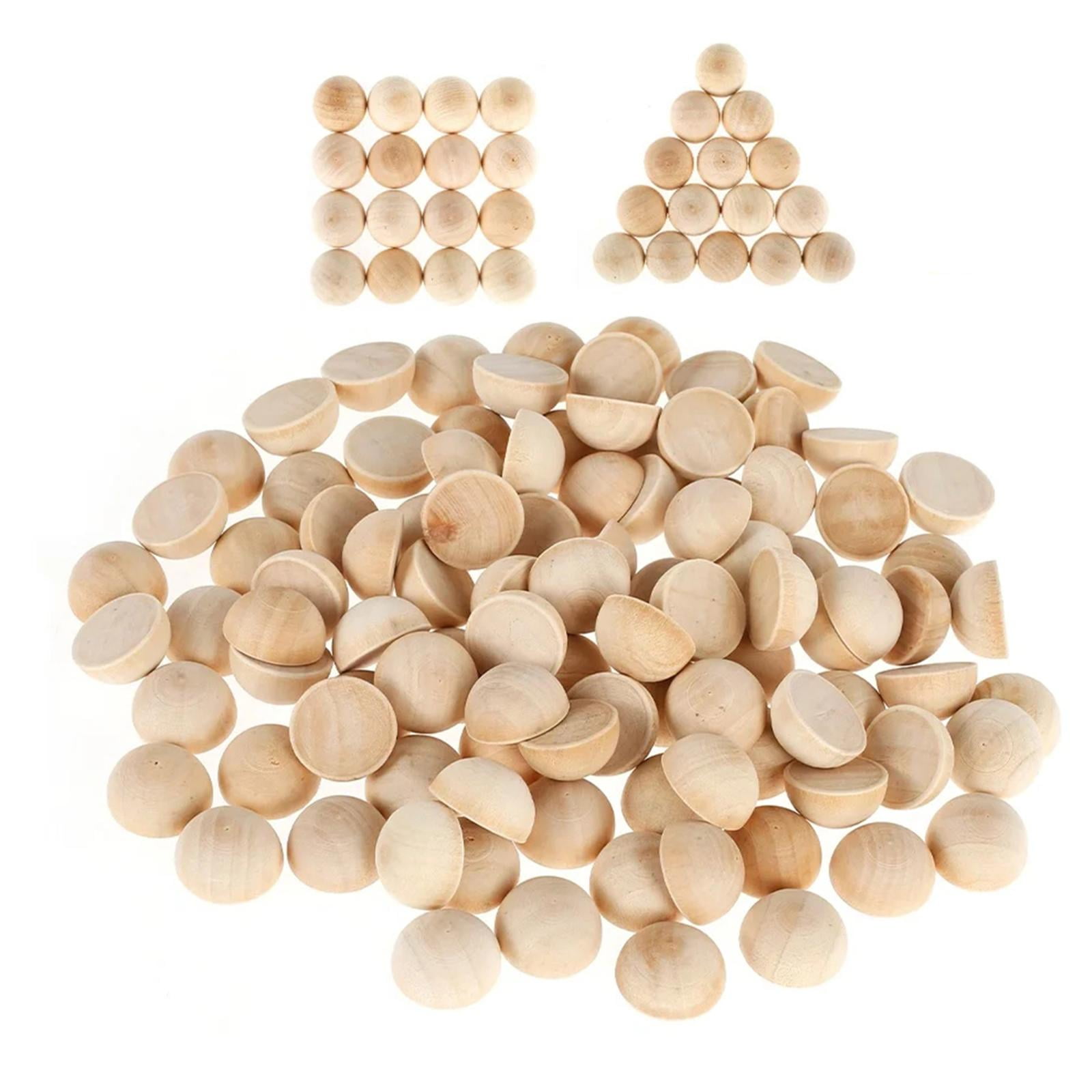 200 Pcs Natural Wood Half Beads - 20mm Unfinished Craft Balls For DIY Jewelry & Decor
