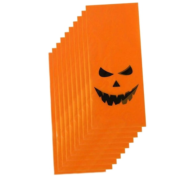 Tachiuwa 10Pcs Halloween Favor Bags Candy Bags Multifunction Flat Bags Halloween Trick or Treat Bags Pumpkin Smile Pattern for Cookies yellow