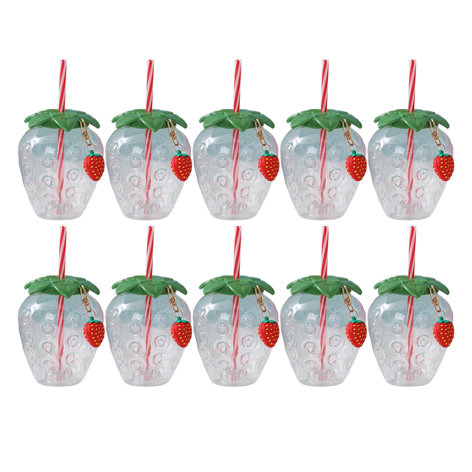 Tachiuwa 10x Strawberry Sippy Cup with Straw for Kids for Hawaiian Household Birthday Clear Keychain