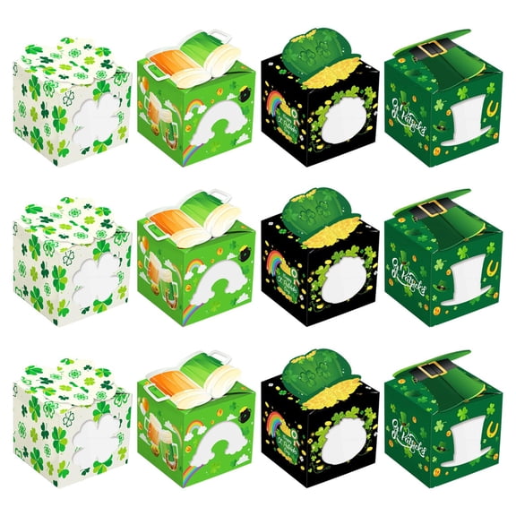 Tachiuwa 12Pcs St Patrick's Day Gift Box Goodie Box Portable Paper Packing Box Treat Boxes for Chocolate Dessert Cookie Biscuit Sweets B