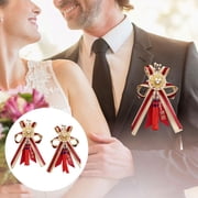 Tachiuwa 2Pcs Bride Bridegroom Wedding Boutonniere Chinese Corsage Ribbon Elegant with Pin and Clip Groom Flower for Anniversary Decor