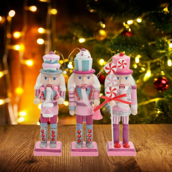 Tachiuwa 3x Wooden Nutcracker Christmas Decoration Cartoon Collectible Mini Nutcracker Figurine Sculpture Hanging Ornament for Festive