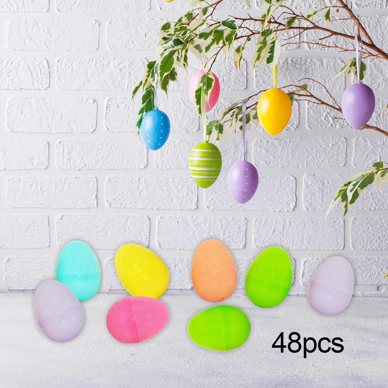 Tachiuwa 48Pcs Empty Easter Eggs Fillable Colorful Eggs Hanging Ornament DIY Decorative Photo Props Easter Decorations for Party Favor