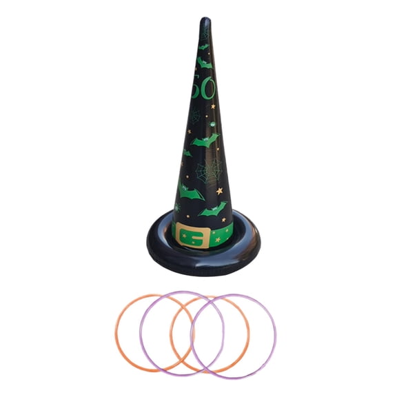 Tachiuwa 5 Pieces Halloween Rings Toss Game Set Halloween Games Throwing Rings Fun Activities Inflatable Witch Hats for Indoor Outdoor Green