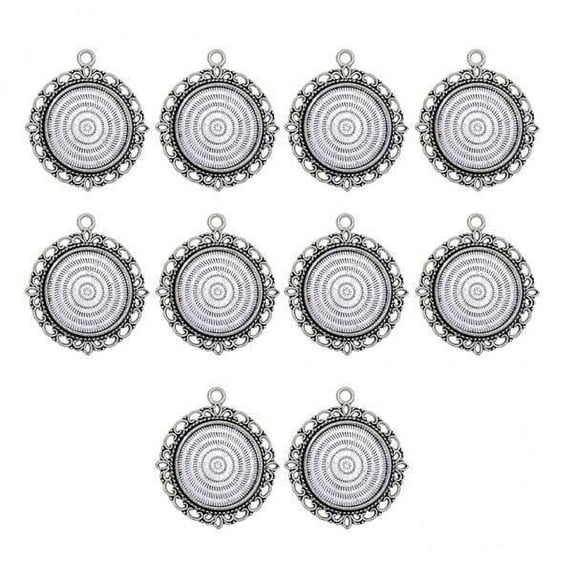 Tachiuwa 5x10x 25mm Round Pendant Blank Cabochon Base Setting Trays DIY Jewelry Making