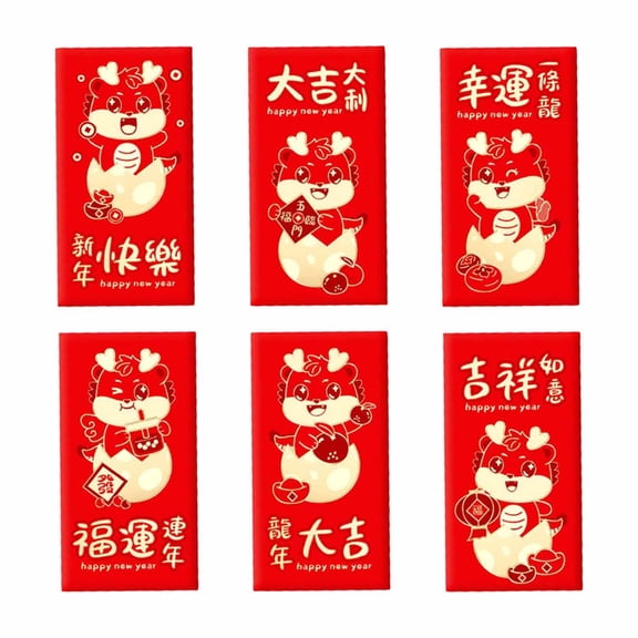 Tachiuwa 6 Pieces Chinese New Year Red Envelopes Gift Money Envelope Traditional Red Packet for Chinese Festive Lunar New Year A