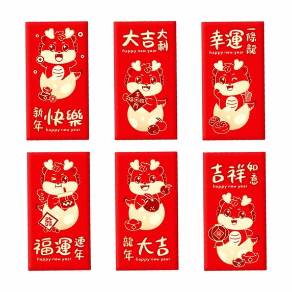 Tachiuwa 6 Pieces Chinese New Year Red Envelopes Gift Money Envelope Traditional Red Packet for Chinese Festive Lunar New Year A