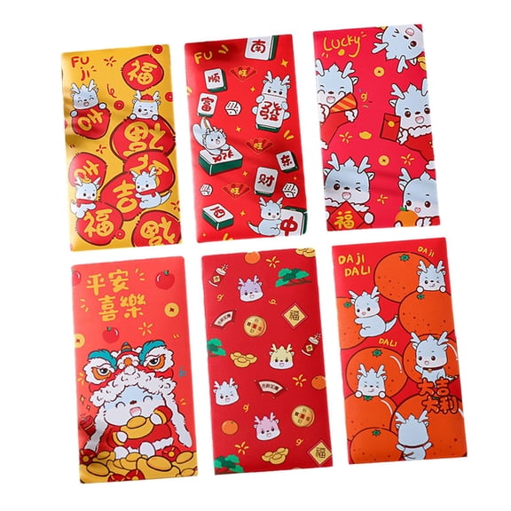 Tachiuwa 6Pcs Chinese New Year Red Envelopes Red Packets Traditional Gift Packets Creative Lucky Envelopes for Spring Festival D