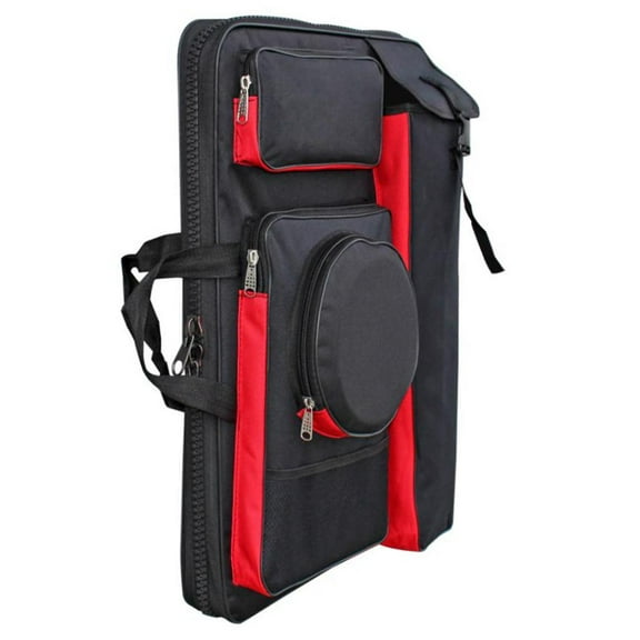 Tachiuwa A4 Art Portfolio Case, Artist Backpack, Large Oxford Cloth Tote Carrier Sketch Board Carry Bag for Sketchbook Outdoor Drawing Black Red