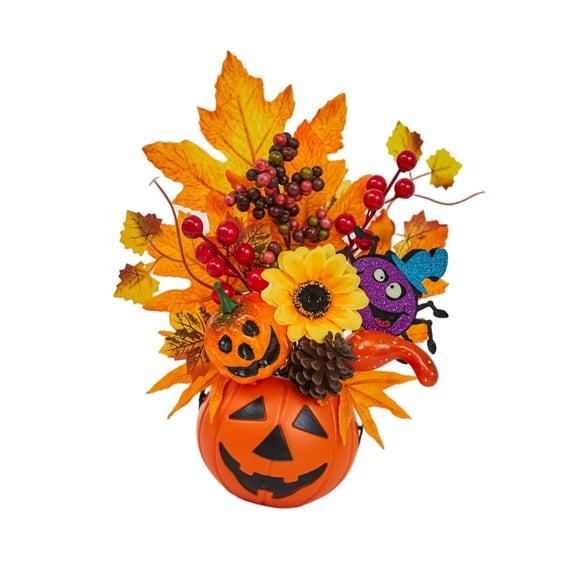 Tachiuwa Artificial Pumpkin Halloween Decoration Vegetable Fall Maple Leaves Bacca Flowers Foam Pumpkin for Home Mantel Dinner Porch with Violet