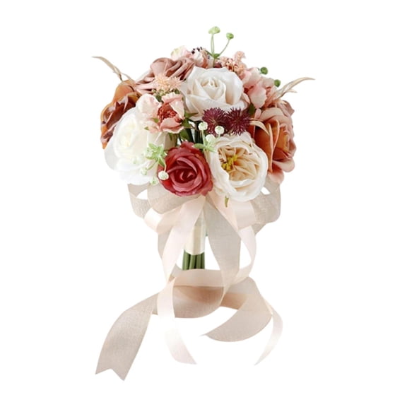 Tachiuwa Bridal Bouquet Bridal Hand Flower Decor Ornament Romantic Toss Bouquet Rose Flowers for Valentine's Day Home Festival Outdoor Caramel