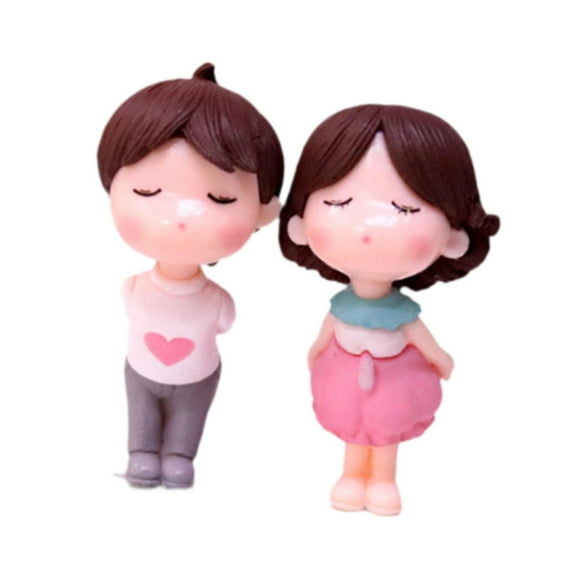 Tachiuwa Cake Toppers Bride and Groom Figurines Landscape Layout Home Decor Miniature Scene Dolls for Art Projects Party Bridal Shower White Pink