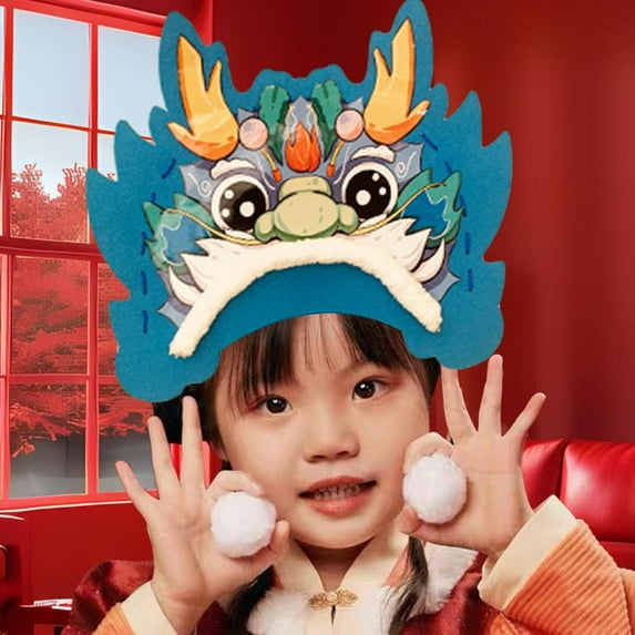 Tachiuwa Chinese Dragon Hat Dragon Decoration Hat Material Cute Animal Hat DIY Craft Accessory Dragon Cap Ornament Dragon Head Hat Blue