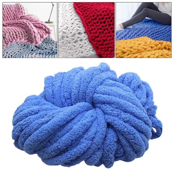 Tachiuwa Chunky Chenille Yarn Acrylic Fibers Gauge 7 Jumbo Giant Washable Bulky Yarn Thick Yarn for Sofa Throw Crocheting Hat Blanket Blue
