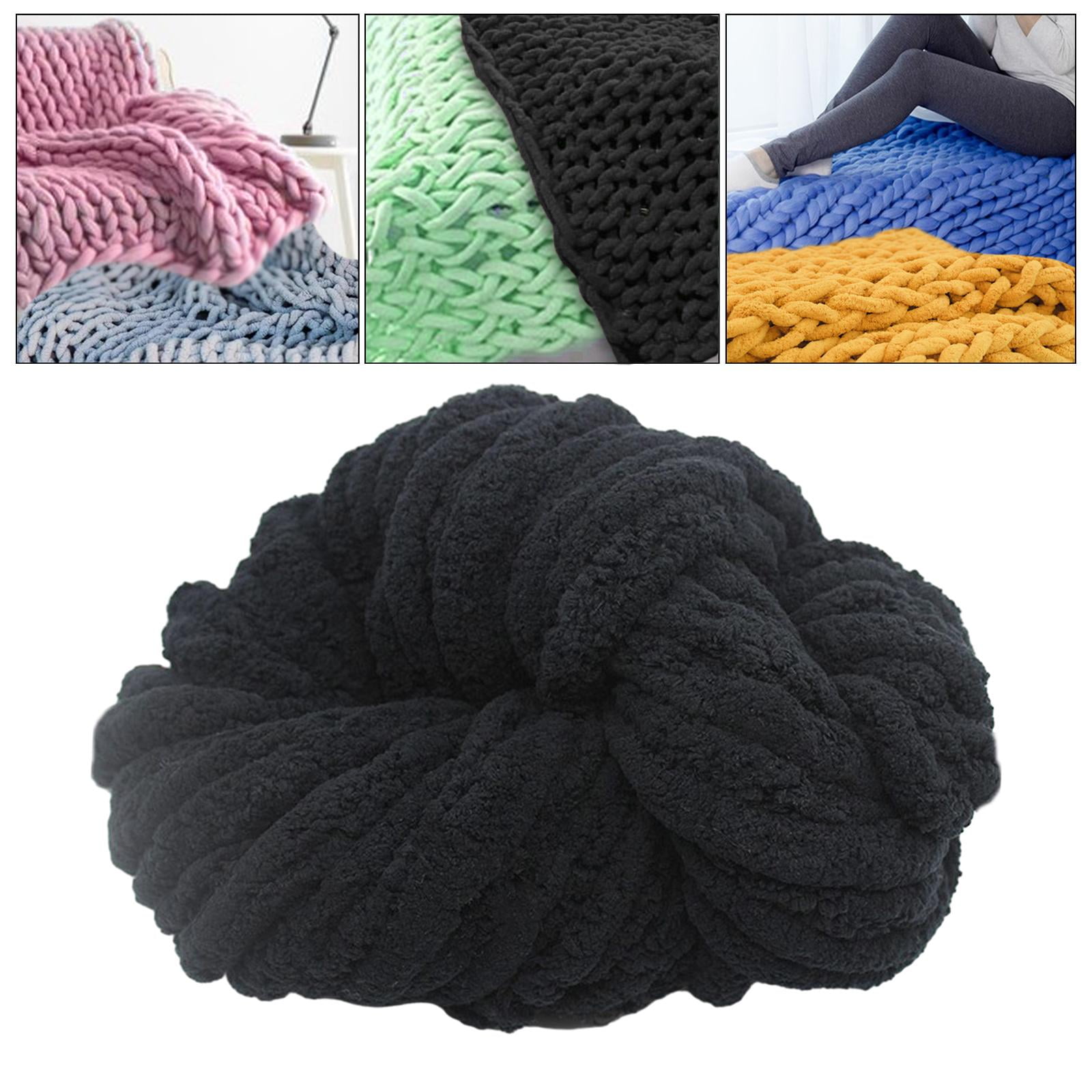 Tachiuwa Chunky Chenille Yarn for Crocheting, Bulky Thick Yarn for Knitting,Super Bulky Chunky Yarn for Hand Knitting Blanket Black