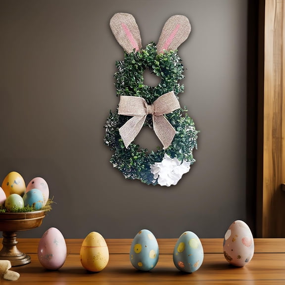 Tachiuwa Easter Bunny Garland Rabbit Garland Rabbit Ears Shape Door Wreaths with Bow Knot Hanging Ornament for Wall Home Party Holiday