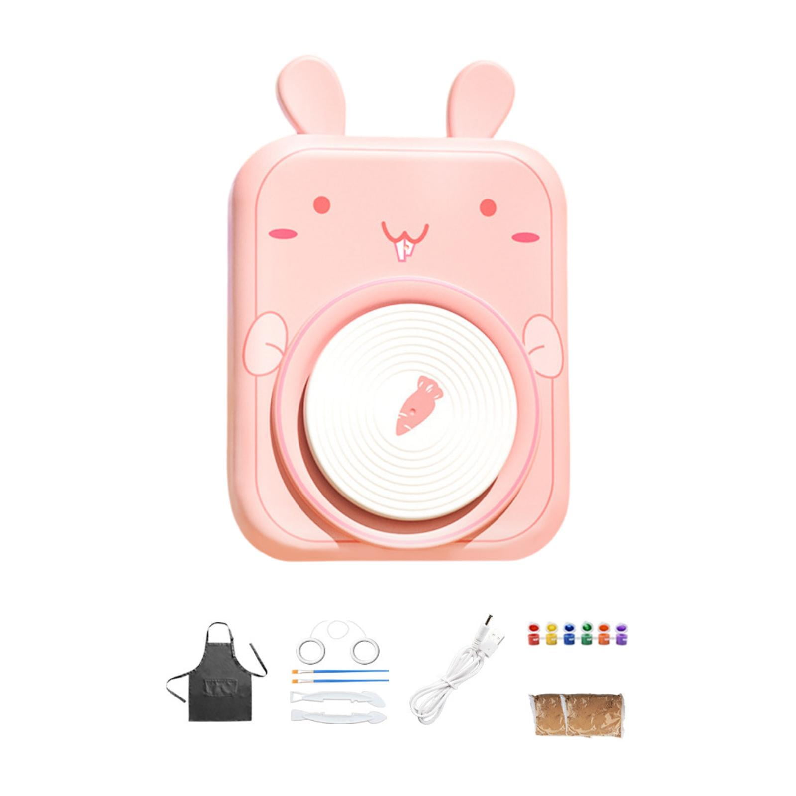 Tachiuwa Electric Pottery Wheel Set for Kids Porcelain Machine ,DIY Pigments, Beginner Pottery Machine Complete Pottery Kit Pink Bunny