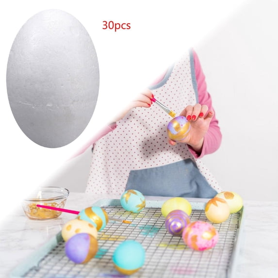 Tachiuwa Foam Eggs Easter Eggs Blank Solid Balls White Unpainted Polystyrene Eggs Faux Eggs for Halloween Ornaments Holiday Decorating 30pcs 5cm
