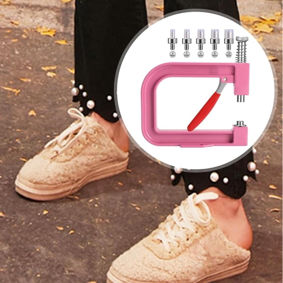 Tachiuwa Hand Press Pearl Setting Machine Beads Punching Machine Pearl Setting Tool DIY Project for Clothes Bags Skirts Hair Band Hats Pink