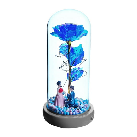 Tachiuwa Light up Rose in Glass Dome Night Light with Music, Birthday Anniversary Wedding Rose Flower Gift for Women Table Decoration Blue