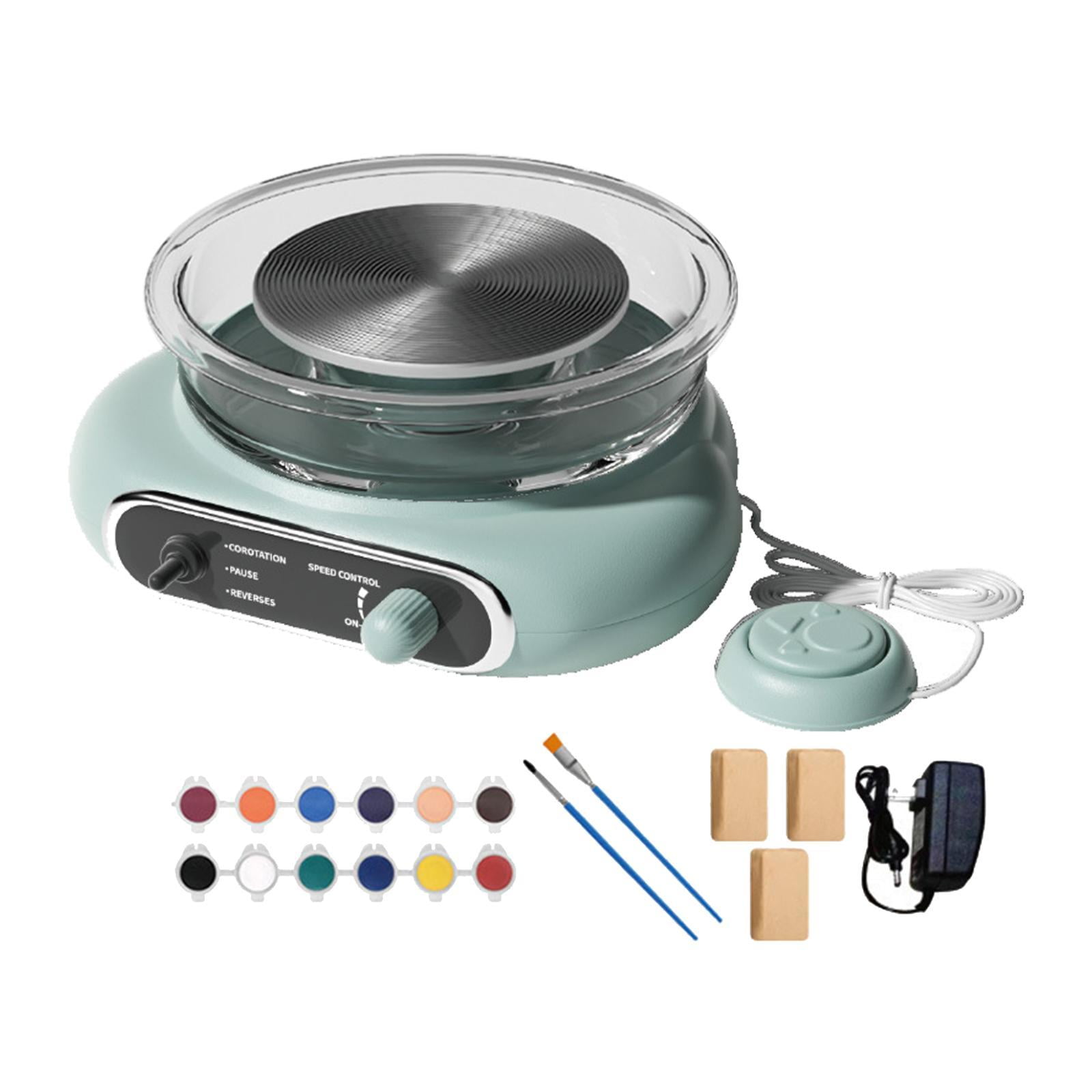 Tachiuwa Mini Pottery Wheel Kit with Foot Petal Adjustable Speed Turntable Electric Clay Wheel Ceramic Making Machine for Kids Adults Green