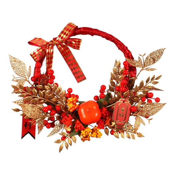 Tachiuwa New Year Wreath 2024 Wreath Front Door Simulation Red Berries Home Decor Pendant Artificial Wreath for Garden Spring Festival C