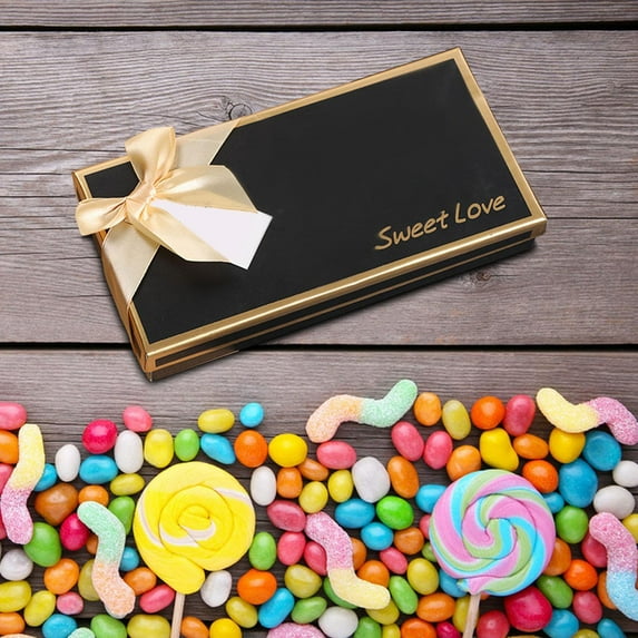 Tachiuwa Valentine's Day Candy Box, Chocolate Box Valentines Day Gifts for Kids Gift Box Candy Packaging for Engagement Party Supplies Black Gold Edge