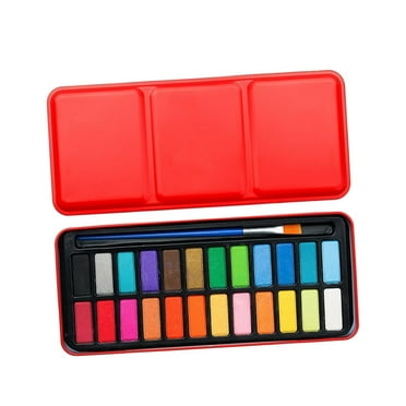 Tachiuwa Watercolor Paint Washable s Kids Adults with Red Iron Box with Brush Solid Watercolor Paint for Classrooms Parties 24 Colors