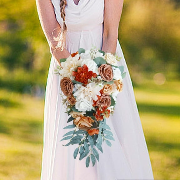 Tachiuwa Wedding Bouquet Cascading Bridal Bouquet Rose Artificial Flower Bouquet Waterfall Floral Bouquet for Valentine's Day Ceremony