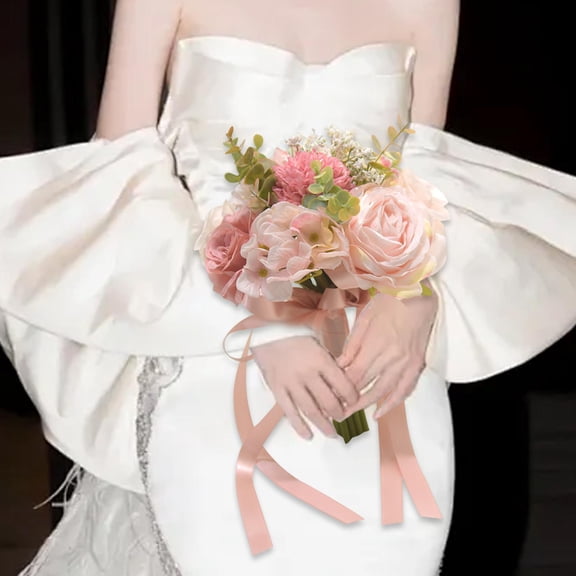 Tachiuwa Wedding Bouquet Centerpieces Romantic Hand Flower for Party Photo Props Home Pink