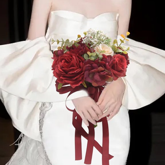Tachiuwa Wedding Bouquet Centerpieces Romantic Hand Flower for Party Photo Props Home Red