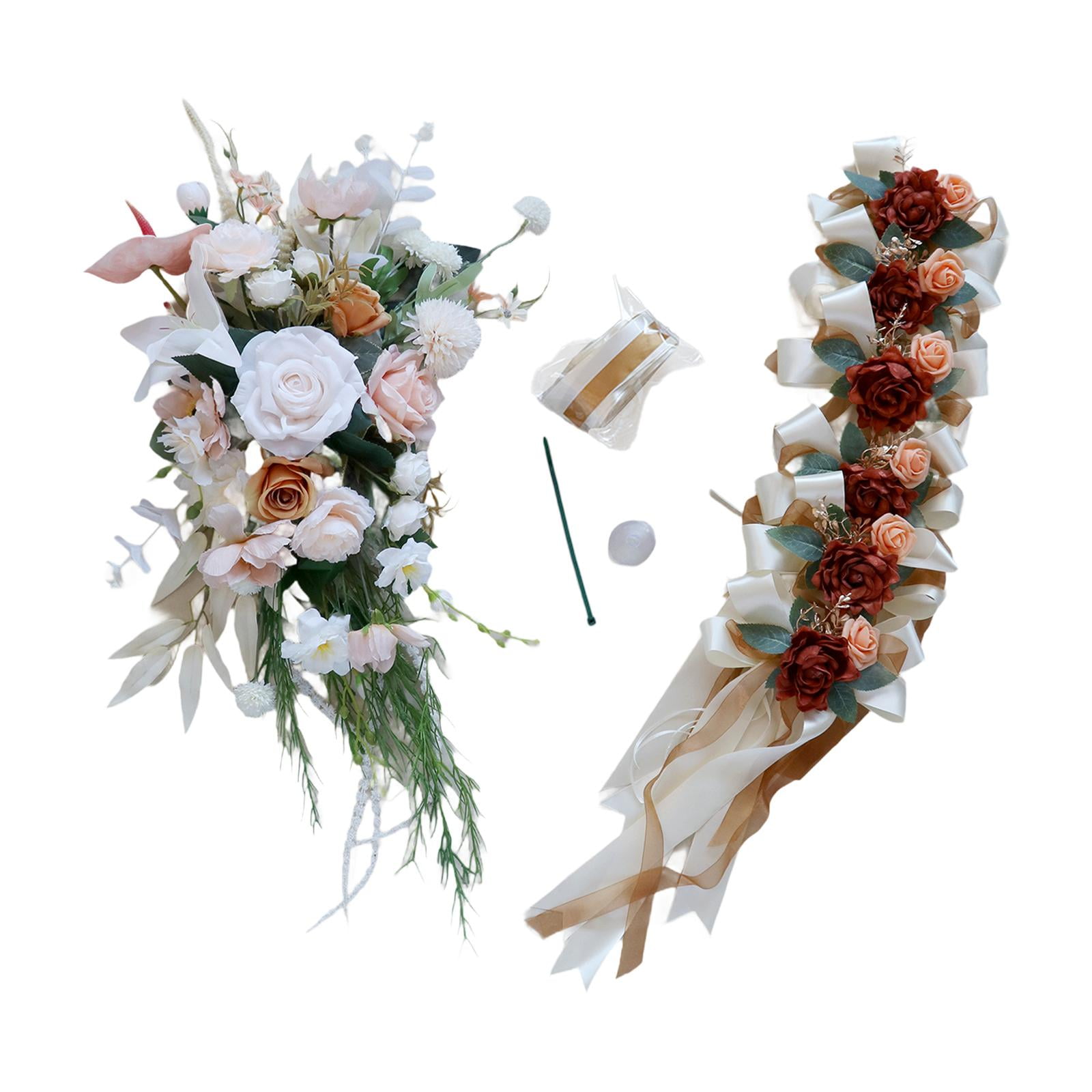 Tachiuwa Wedding Car Decoration Set Artificial Flowers Easy Installation Elegant Wedding Car Ribbons and Bows for Ceremony Accessories Pink