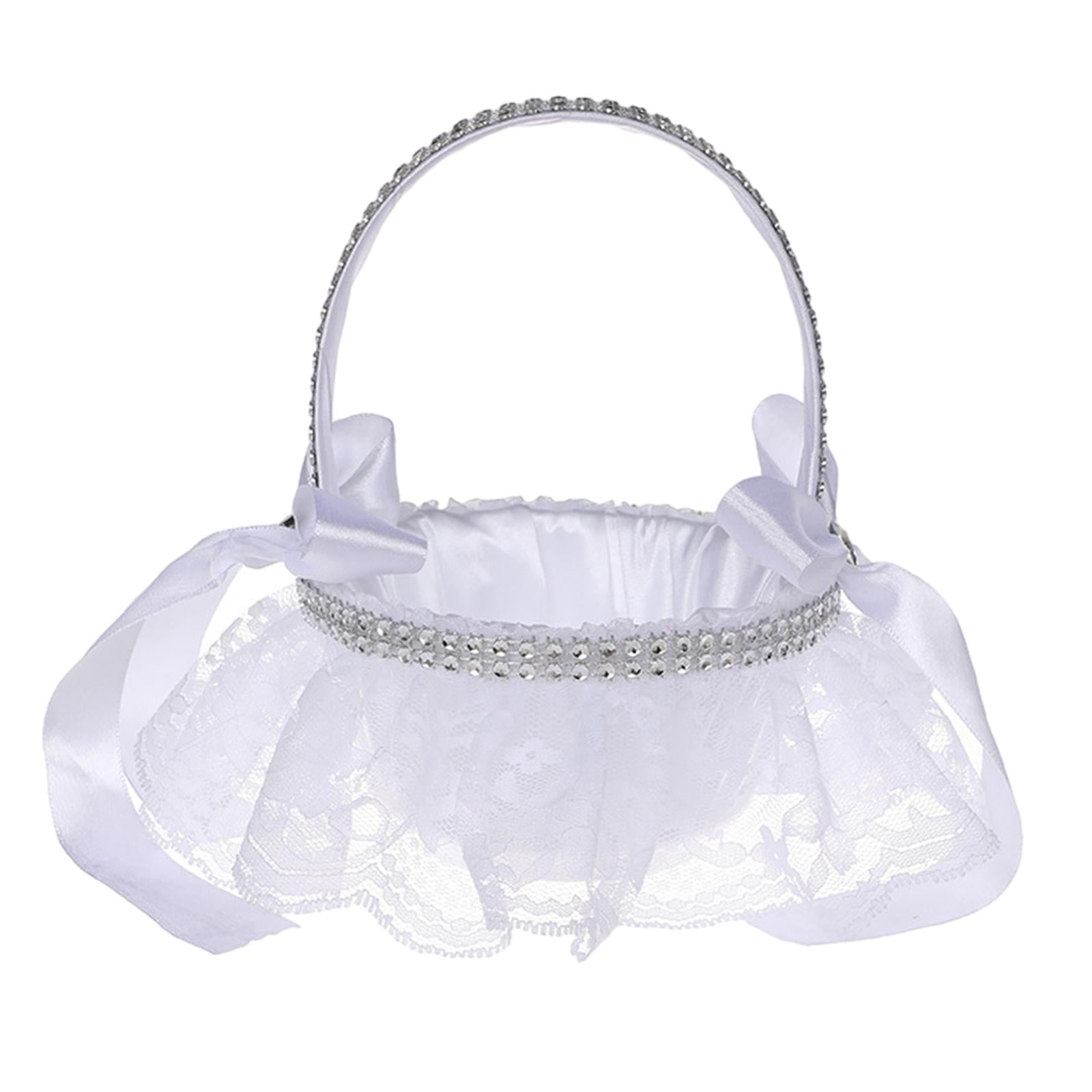 Ivory Wedding Flower Girl Basket – Lace & Pearl Decorated Basket For Petals, Flower Girl Accessory For Weddings
