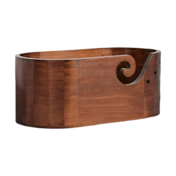 Tachiuwa Wood Yarn Bowl Yarn Holder Oval Portable Large Knitting Storage Bowl with Holes for Knitters Mother Beginners Knitting Lovers Brown