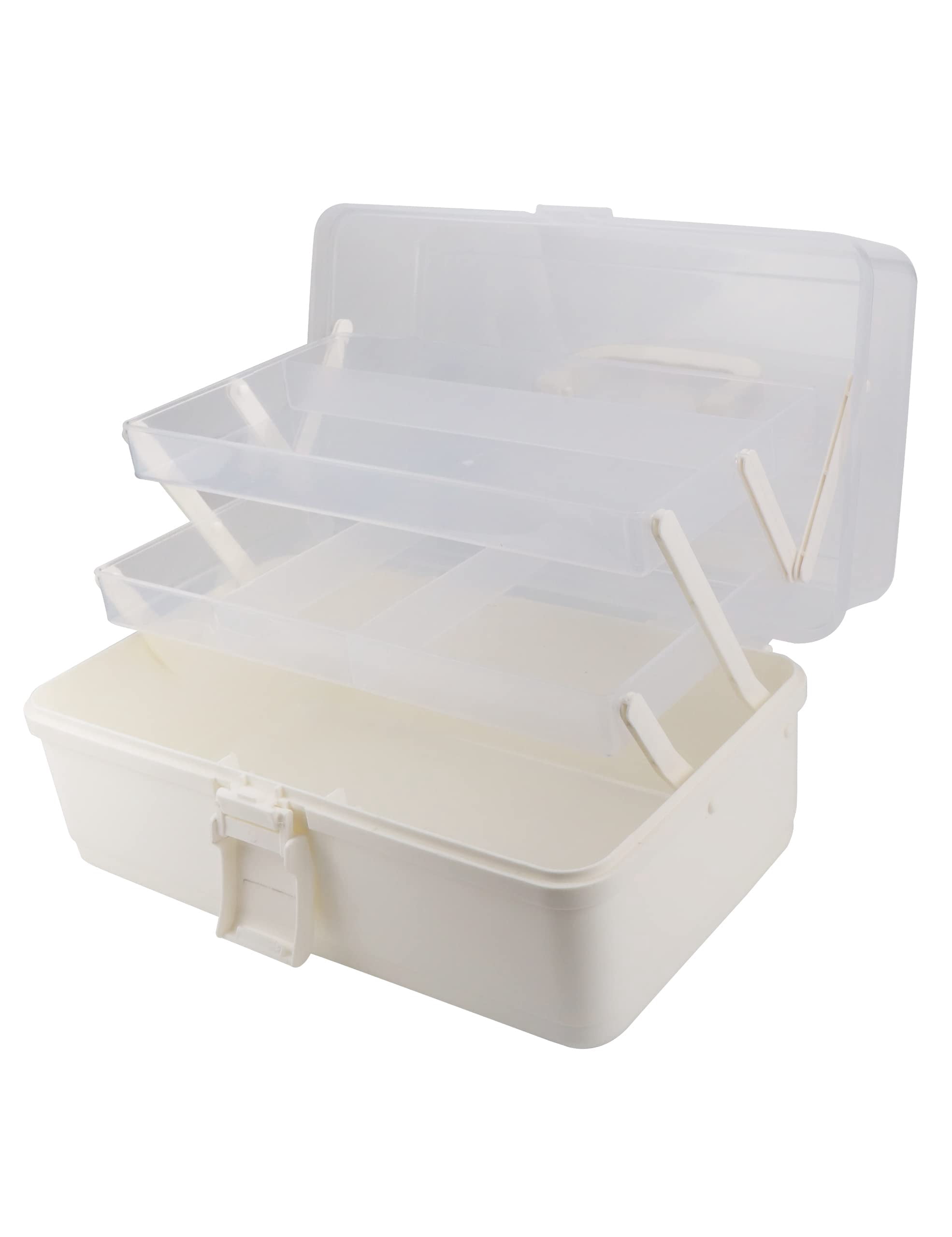 Tackle Box Large 3 Layers Plastic Portable Storage Fishing White Organizer Art Craft Tool