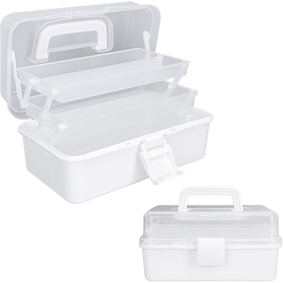 Tackle Box Organizers and Storage,9.8inch Craft Storage,Three-Layer Sewing With 2 Trays,Medicine Storage Handle For NailMakeupDiamond PaintingBuilding Blocks (White)