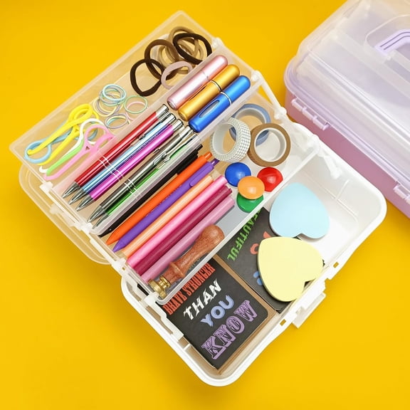 Tackle Box Organizers and Storage, Craft Organizers and Storage, Three-Layer Sewing Box With 2 Trays, Storage Box With Handle For Nail, Makeup, Diamond Painting, Building Blocks (White)